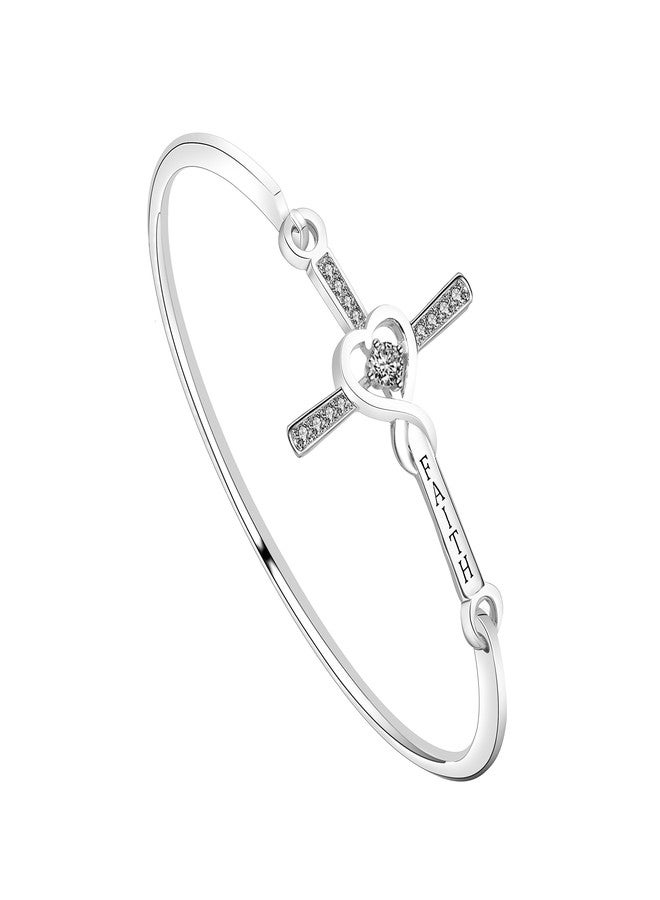 WUSUANED Infinity Love Heart God Cross With Faith Inscription Christian Bracelet Religious Gift for Women(faith cross bracelet silver) - Image 1