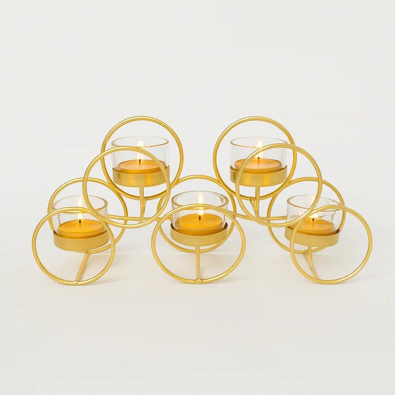 The Decor Wick Elegant Gold Metal & Glass T-Light Candle Holder – 5 Tealight Holder Stand for Home Décor, Festive & Wedding Decoration - Image 4