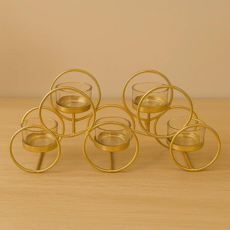 The Decor Wick Elegant Gold Metal & Glass T-Light Candle Holder – 5 Tealight Holder Stand for Home Décor, Festive & Wedding Decoration - Image 5