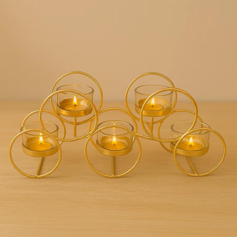 The Decor Wick Elegant Gold Metal & Glass T-Light Candle Holder – 5 Tealight Holder Stand for Home Décor, Festive & Wedding Decoration - Image 3