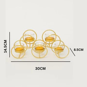The Decor Wick Elegant Gold Metal & Glass T-Light Candle Holder – 5 Tealight Holder Stand for Home Décor, Festive & Wedding Decoration - Image 2