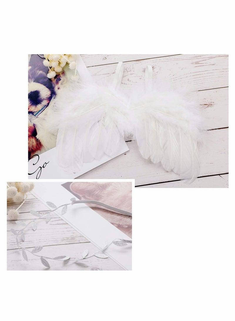 Newborn Baby Photography Outfit Set with Feather Wings and Headband - Image 2