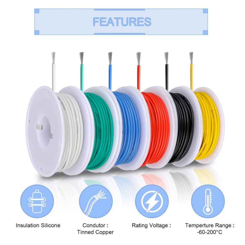 18 AWG 36V Low Voltage Stranded Tinned Copper Wire 6 Color Flexible Wire Kit 1181.1 Inch For DIY Automotive Home Electric Models Battery Wiring - Image 2