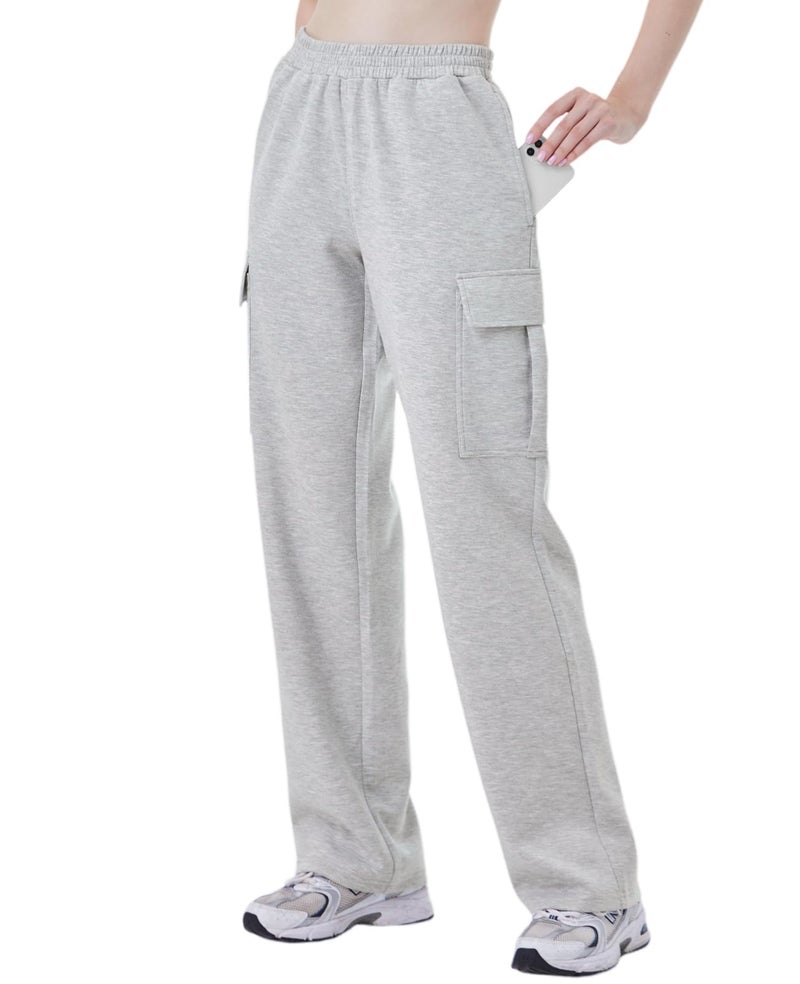 TTZ Womenâ€™s Tall Cargo Sweatpants 32"/34" Inseam Extra Long Soft Stretch Lounge Pants for Tall Women Light Grey - Image 1