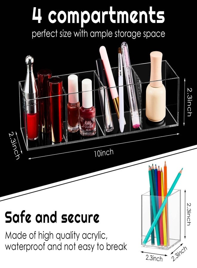 Epakh 2 Pieces 4 Compartment Acrylic Cube Organizer 4 Section Clear Acrylic Pencil Holder Small Drawer Organizer for Makeup Brush Crayon Desk Home Office Back to School Supplies - Image 2