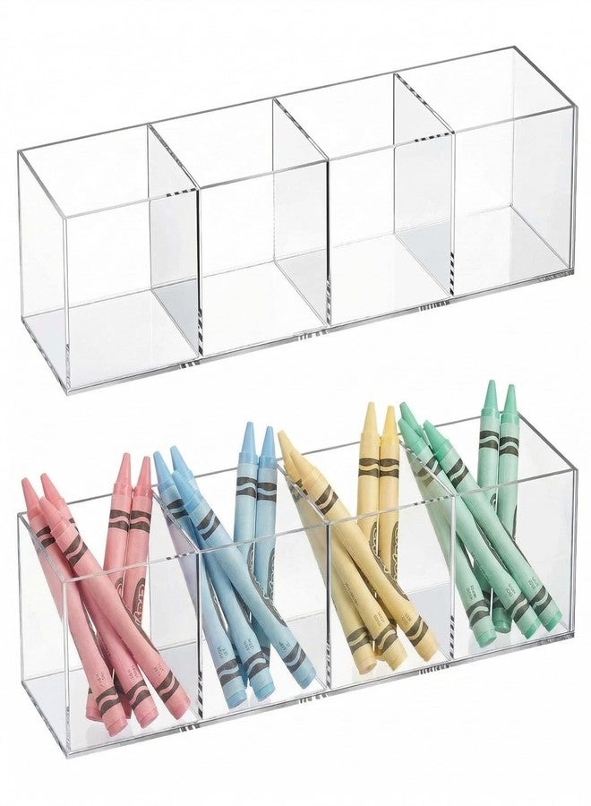 Epakh 2 Pieces 4 Compartment Acrylic Cube Organizer 4 Section Clear Acrylic Pencil Holder Small Drawer Organizer for Makeup Brush Crayon Desk Home Office Back to School Supplies - Image 1