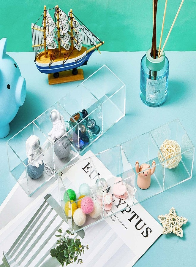 Epakh 2 Pieces 4 Compartment Acrylic Cube Organizer 4 Section Clear Acrylic Pencil Holder Small Drawer Organizer for Makeup Brush Crayon Desk Home Office Back to School Supplies - Image 4
