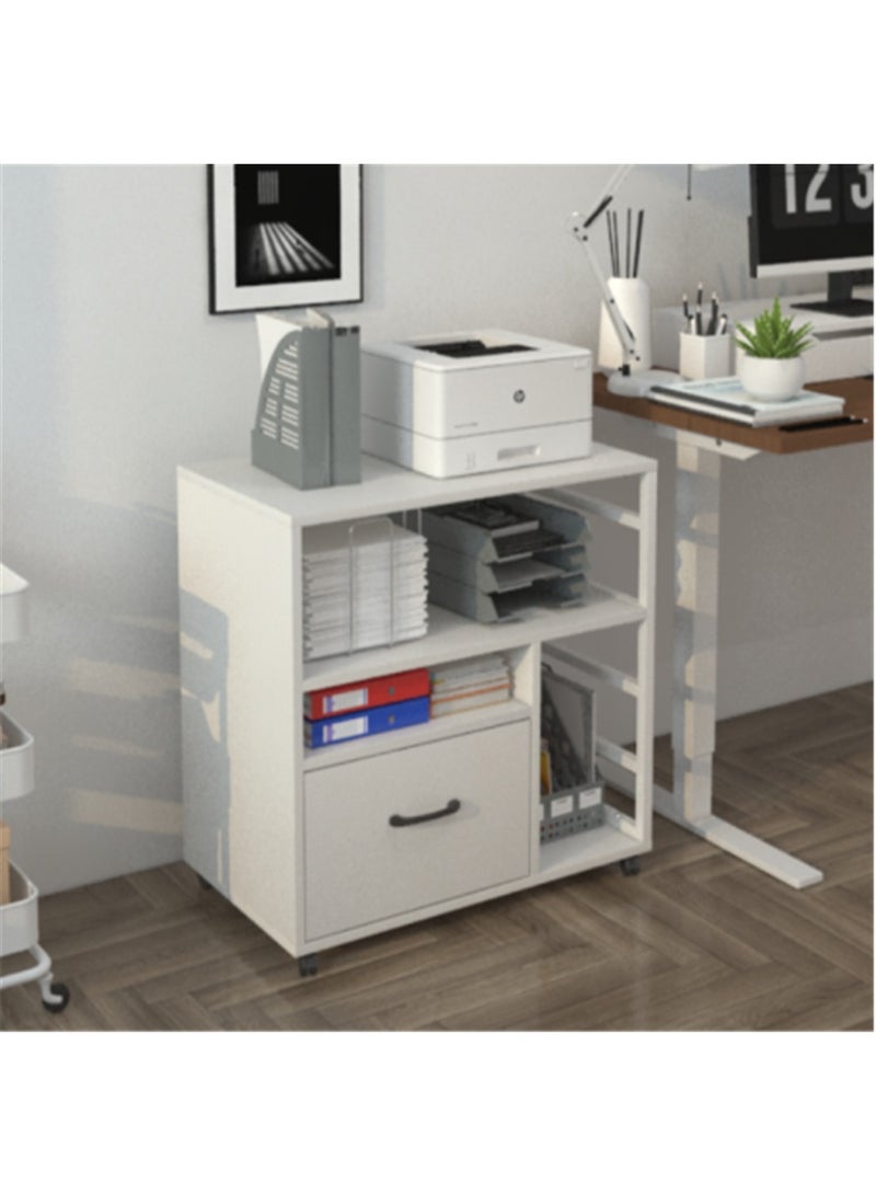 خزانة الملفات ، رف تخزين مفتوح للطابعة مع عجلات ، جدول وثيقة أرضية الخزانة الجانبية الخشبية مع درج ، منظم مساحة أثاث المكتب المنزلي (WJG005 ، الأبيض) - Image 2