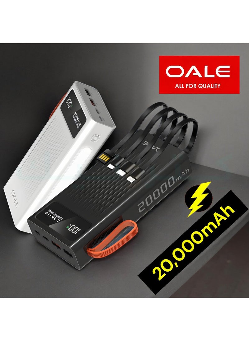 OALE - ipower L20000 Power Bank with 4 Built-in Cables, 20000mAh Lithium Polymer Battery with LED Power Indicator and Built-in Smart Overcharge Prevention System, 22.5W Fast Charging - Image 1
