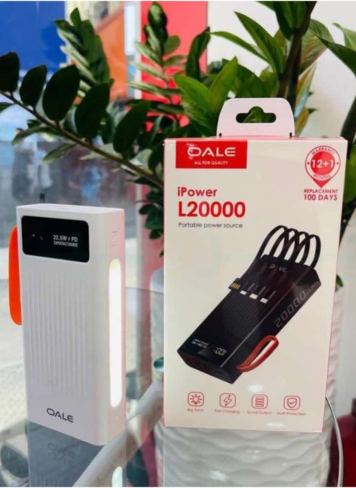 OALE - ipower L20000 Power Bank with 4 Built-in Cables, 20000mAh Lithium Polymer Battery with LED Power Indicator and Built-in Smart Overcharge Prevention System, 22.5W Fast Charging - Image 1
