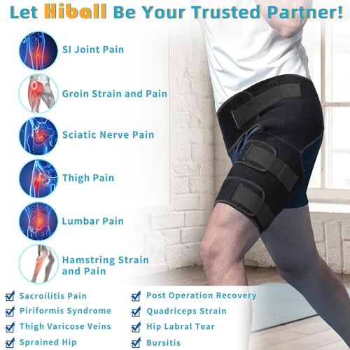 Hiball Adjustable Hip Brace, Groin & Hamstring Compression Wrap for Men Women, Thigh Compression Sleeve With 6 Pressure Straps, Buttock & Quad Support, Upper Leg Brace for Sciatic Nerve Pain, Bursitis - Image 2