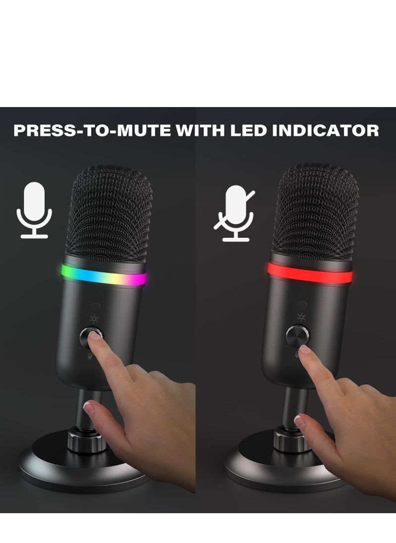 Generic - USB Microphone - Computer Condenser Gaming Mic for PC/Laptop/Phone/PS4/5, Headphone Output, Volume Control, USB Type C Plug and Play, Mute Button, for Streaming, Podcast, Studio Recording - Image 1