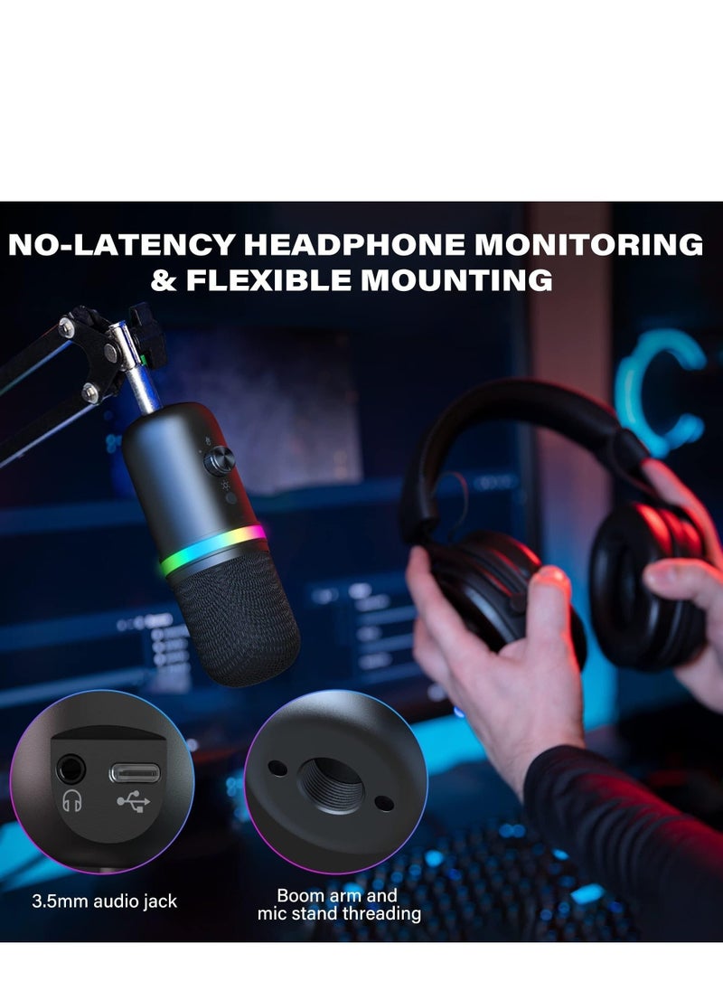 Generic - USB Microphone - Computer Condenser Gaming Mic for PC/Laptop/Phone/PS4/5, Headphone Output, Volume Control, USB Type C Plug and Play, Mute Button, for Streaming, Podcast, Studio Recording - Image 1