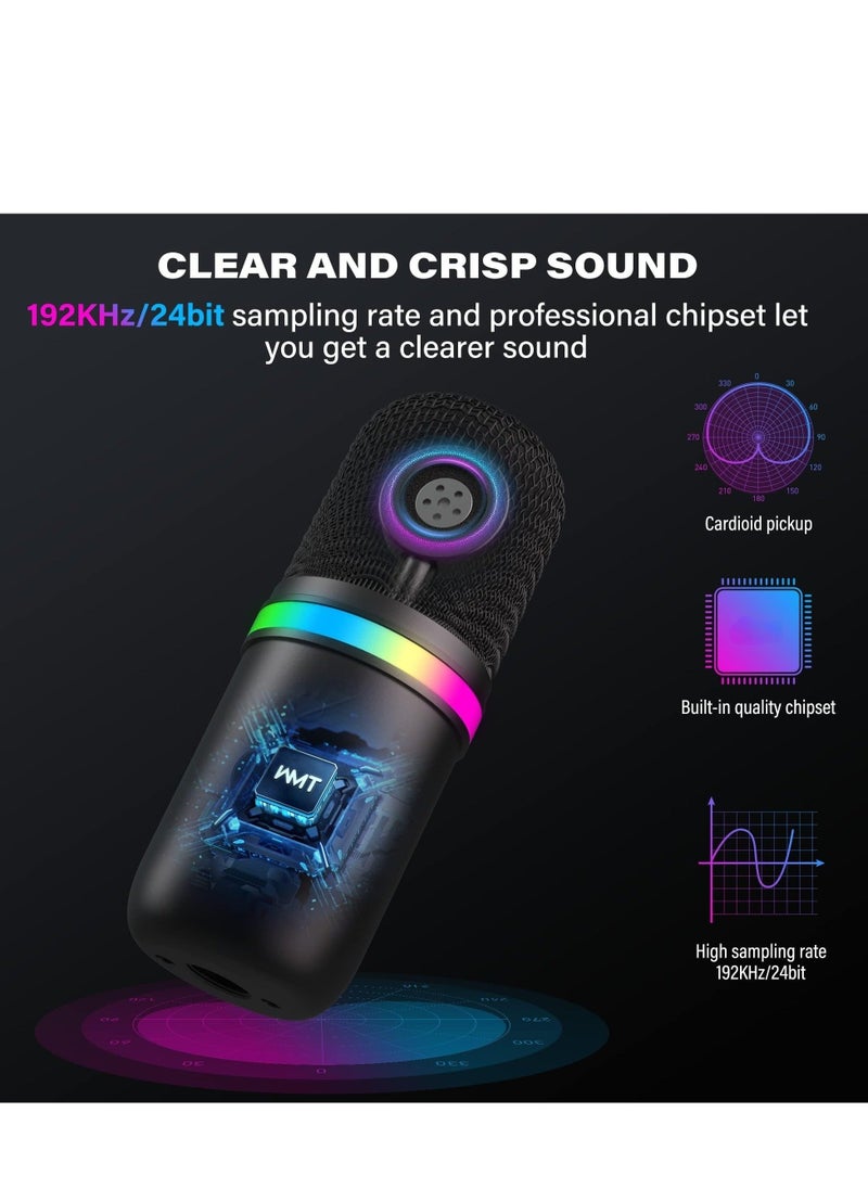 Generic - USB Microphone - Computer Condenser Gaming Mic for PC/Laptop/Phone/PS4/5, Headphone Output, Volume Control, USB Type C Plug and Play, Mute Button, for Streaming, Podcast, Studio Recording - Image 1