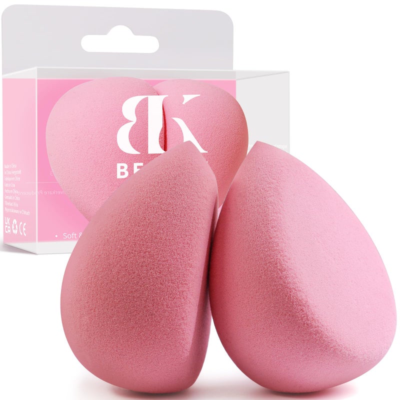 BEAKEY Flat Duo Patented Makeup Sponge Set of 2 Latex Free Pink Beauty Sponge for Foundation and Powder Application Soft Blending Sponge Large Flat Design BeautyTools for Makeup Lovers