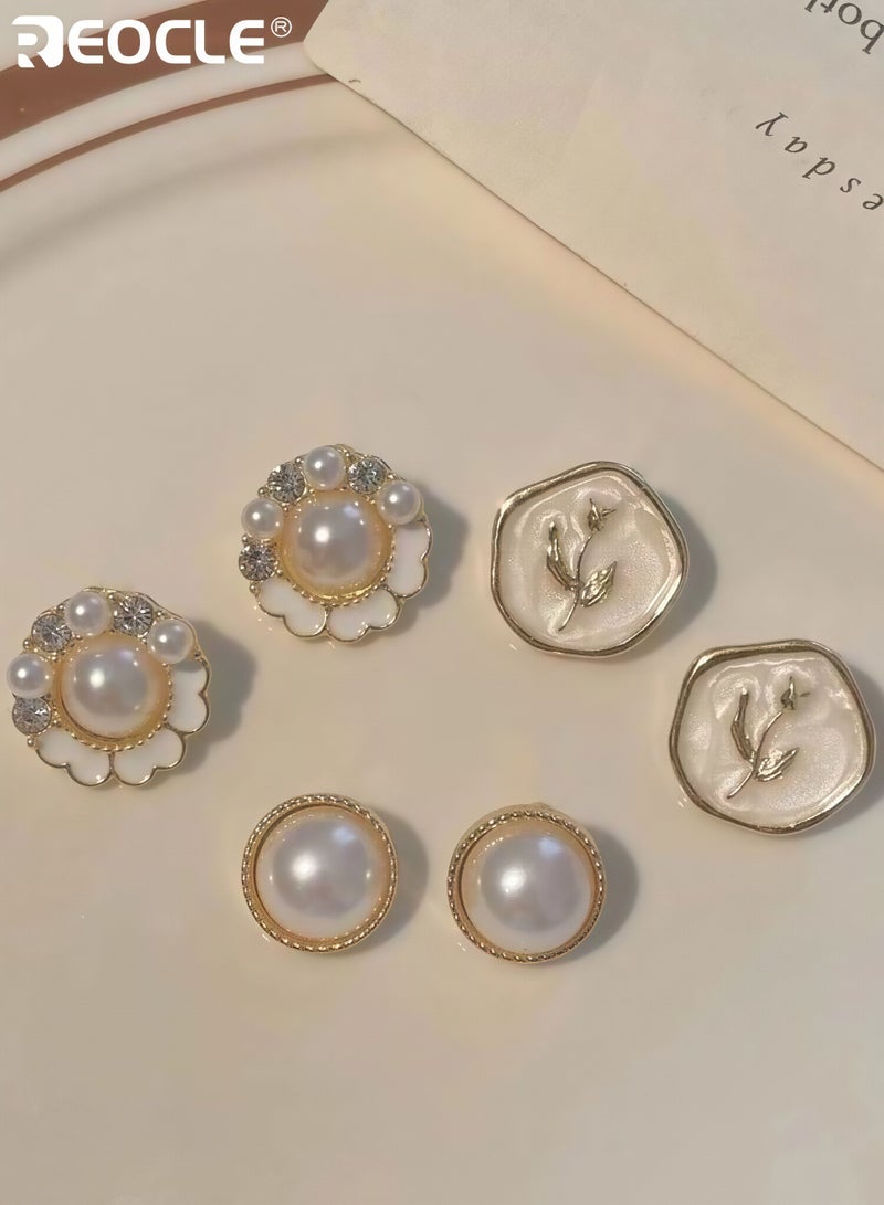 REOCLE 5 Pairs Women's Decorative Earring Set Floral Pearl-Accented & Embossed Motif Designs with Ornate Framing Versatile Earring Collection for Daily Casual & Office Wear - Image 4