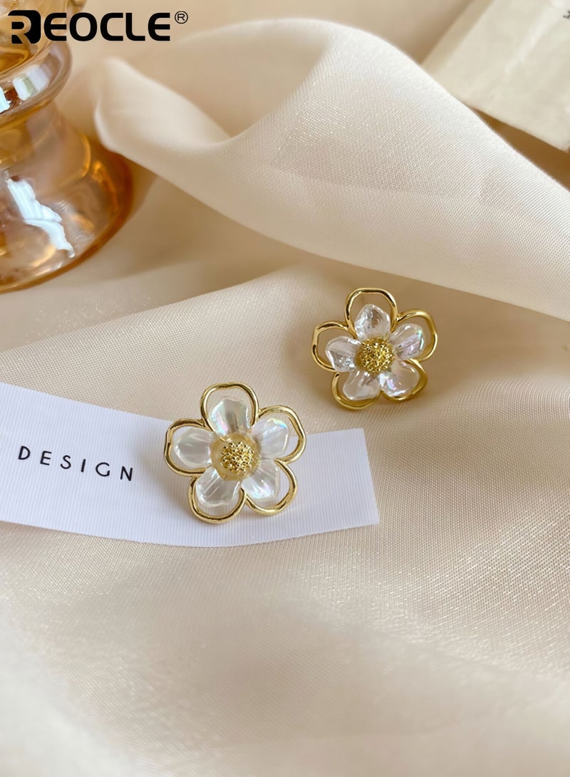REOCLE 5 Pairs Women's Decorative Earring Set Floral Pearl-Accented & Embossed Motif Designs with Ornate Framing Versatile Earring Collection for Daily Casual & Office Wear - Image 5