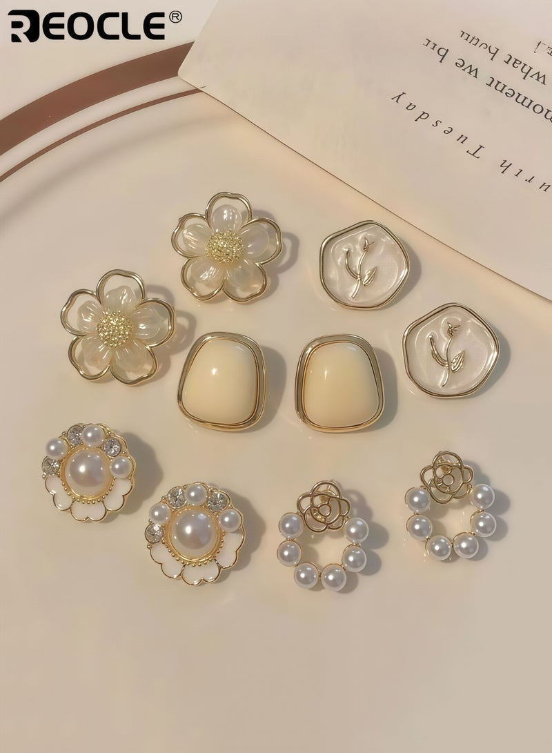 REOCLE 5 Pairs Women's Decorative Earring Set Floral Pearl-Accented & Embossed Motif Designs with Ornate Framing Versatile Earring Collection for Daily Casual & Office Wear - Image 2