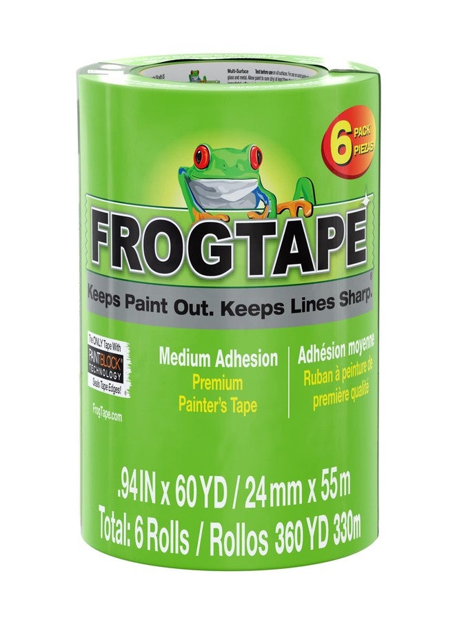 FrogTape Multi-Surface Painters Tape with PAINTBLOCK, 1 Inch Wide (0.94 In. x 60 Yds), Medium Adhesion, Green, 6 Rolls (240659) - Image 1