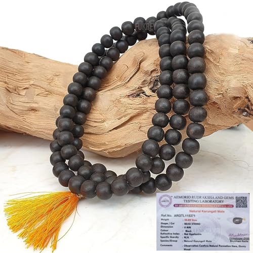 SARANSARO 100% Natural Unpolished Karungali Malai Original – Black Ebony Wood 108+1 Beads, 8mm Certified Karungali Mala for Jaap, Pooja & Meditation - Image 3