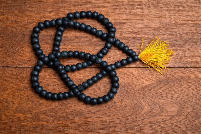 SARANSARO 100% Natural Unpolished Karungali Malai Original – Black Ebony Wood 108+1 Beads, 8mm Certified Karungali Mala for Jaap, Pooja & Meditation - Image 5