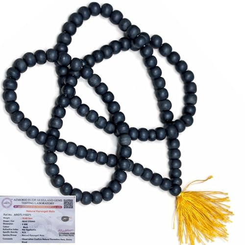 SARANSARO 100% Natural Unpolished Karungali Malai Original – Black Ebony Wood 108+1 Beads, 8mm Certified Karungali Mala for Jaap, Pooja & Meditation - Image 1