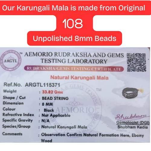 SARANSARO 100% Natural Unpolished Karungali Malai Original – Black Ebony Wood 108+1 Beads, 8mm Certified Karungali Mala for Jaap, Pooja & Meditation - Image 2