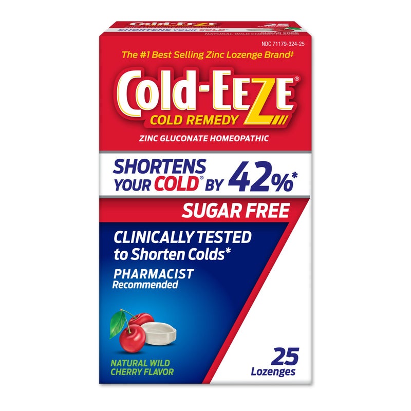 Cold-EEZE Sugar-Free, Natural Wild Cherry Zinc Lozenges, Homeopathic Cold Remedy, Shortens the Common Cold, Sore Throat, Cough, Congestion & Post Nasal Drip, 25 Ct - Image 1