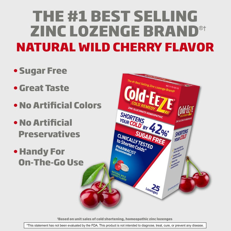 Cold-EEZE Sugar-Free, Natural Wild Cherry Zinc Lozenges, Homeopathic Cold Remedy, Shortens the Common Cold, Sore Throat, Cough, Congestion & Post Nasal Drip, 25 Ct - Image 5