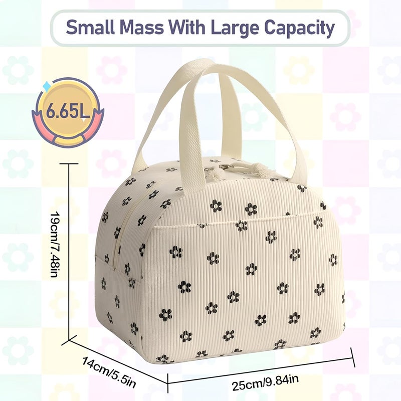 Woleebee Insulated Lunch Bag | Large Capacity Thermal Tiffin Tote with Zipper | Reusable Water-Resistant Cooler Bag for Office, School, Picnic & Travel (Corduroy Flower) - Image 2