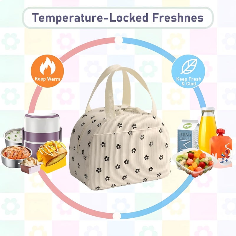 Woleebee Insulated Lunch Bag | Large Capacity Thermal Tiffin Tote with Zipper | Reusable Water-Resistant Cooler Bag for Office, School, Picnic & Travel (Corduroy Flower) - Image 5