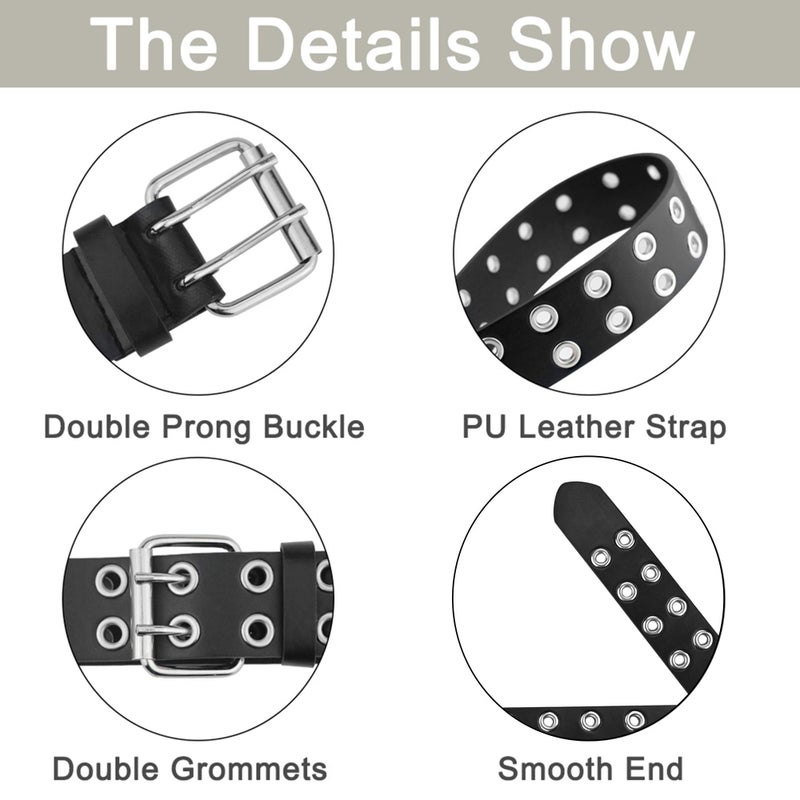 Macoking 2 Pack Womens Belts for Jeans, Leather Studded Grommet Belt Women Men - M Black&White - Image 4