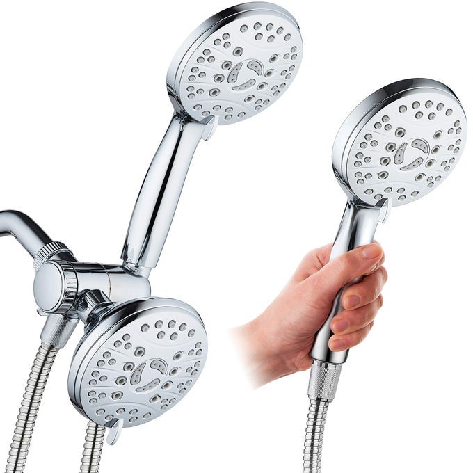 HIGH PRESSURE 48MODE LUXURY 3WAY COMBO DUAL RAIN HANDHELD SHOWER HEAD EXTRA LONG 6 FOOT STAINLESS STEEL HOSE EXTRA LARGE FACE ANTI CLOG JETS ALL CHROME FINISH TOP US BRAND