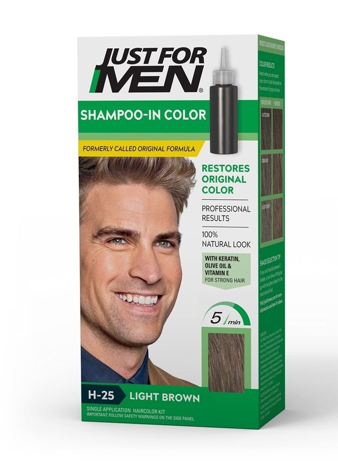 Just For Men Shampoo-In Color (Formerly Original Formula), Mens Hair Color with Keratin and Vitamin E for Stronger Hair - Light Brown, H-25, Pack of 1 - Image 1