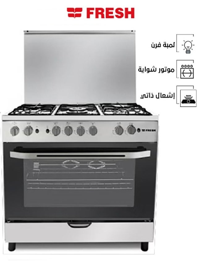 فريش - فرن الغاز مع 5 شعلات ، 60 × 90 سم ، سلامة تصميم الفولاذ المقاوم للصدأ مقاوم المقاوم للصدأ مجتمعة | FSC9060 - Image 1