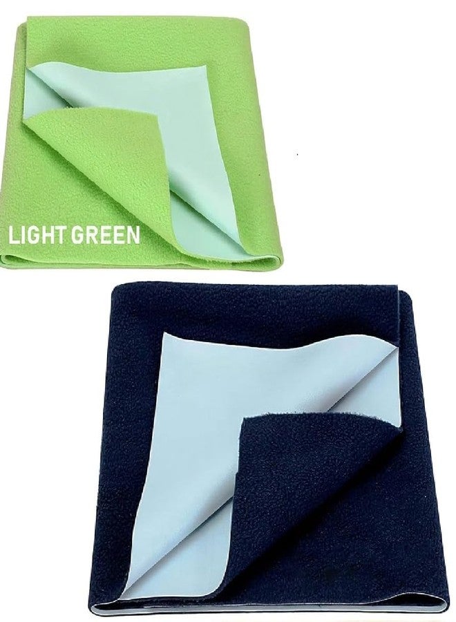 ATOOTFUSION Anti-Pilling Fleece Extra Absorbent Instant Dry Baby Sheet | Waterproof Baby Bed Protector | Soft & Changing Mat (Dark Blue + Light Green, Large, 140 cm x 100 cm (Pack of 2)) - Image 1