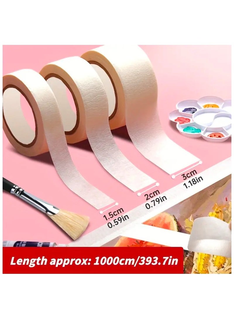 3-Roll Premium Masking Tape , Medium Adhesion Artist Tape, Removable Acid-Free General Purpose Paper Tape(0.59/0.79/1.18in. Width x 394in.Length), Perfect for Painting, Labeling, Marking, Gardening, Packaging, Artworks, Schools, Office, Garage, Factory, Industrial Uses