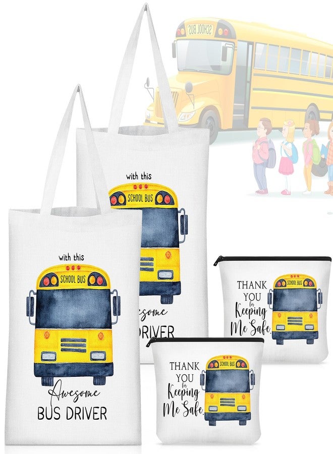 Unittype 4 Pcs Christmas School Bus Driver Gifts Including Tote Bags and Women Makeup Bag Christmas Bus Driver Appreciation Gifts - Image 1