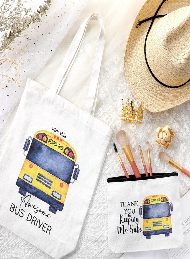 Unittype 4 Pcs Christmas School Bus Driver Gifts Including Tote Bags and Women Makeup Bag Christmas Bus Driver Appreciation Gifts - Image 5
