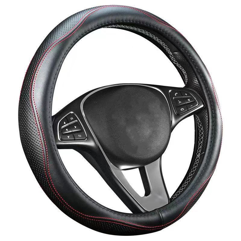 The entire steering wheel cover is made of cowhide, ensuring premium quality. - Image 1