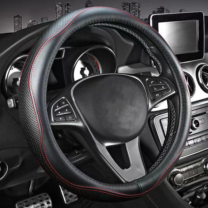 The entire steering wheel cover is made of cowhide, ensuring premium quality. - Image 5
