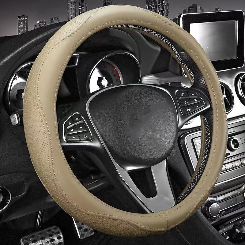 The entire steering wheel cover is made of cowhide, ensuring premium quality. - Image 3