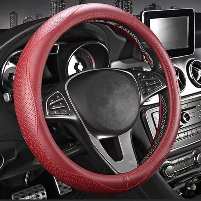 The entire steering wheel cover is made of cowhide, ensuring premium quality. - Image 4