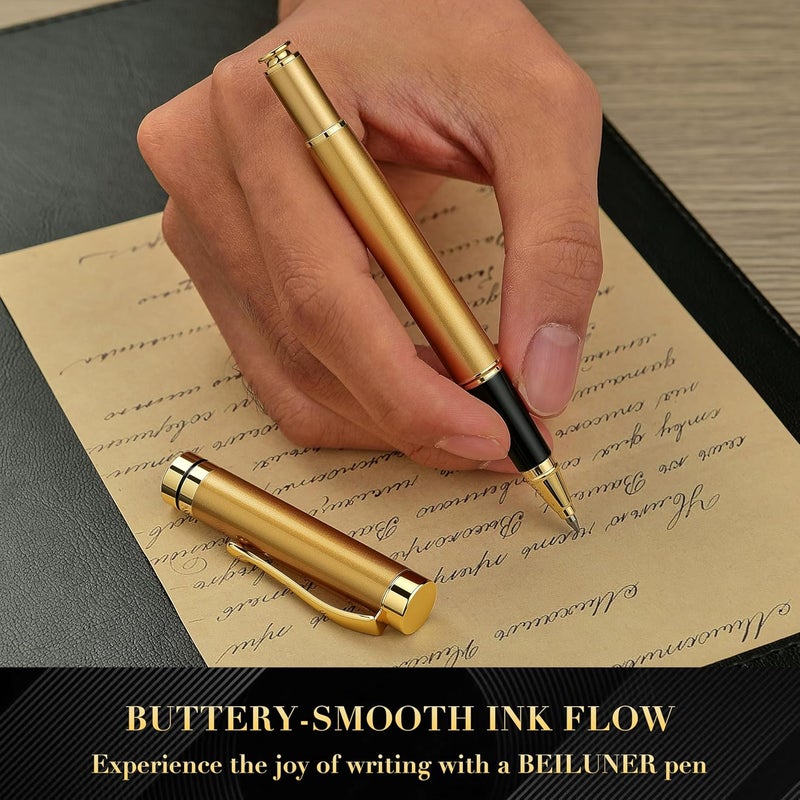 BEILUNER Ballpoint Pens, Stainless Steel with Chrome Trim, Luxury Golden Metal Pen Set, Best Ball Pen Gift Set for Men & Women, Professional, Executive, Office, Fancy Pens-Nice Box with Extra Refill - Image 4