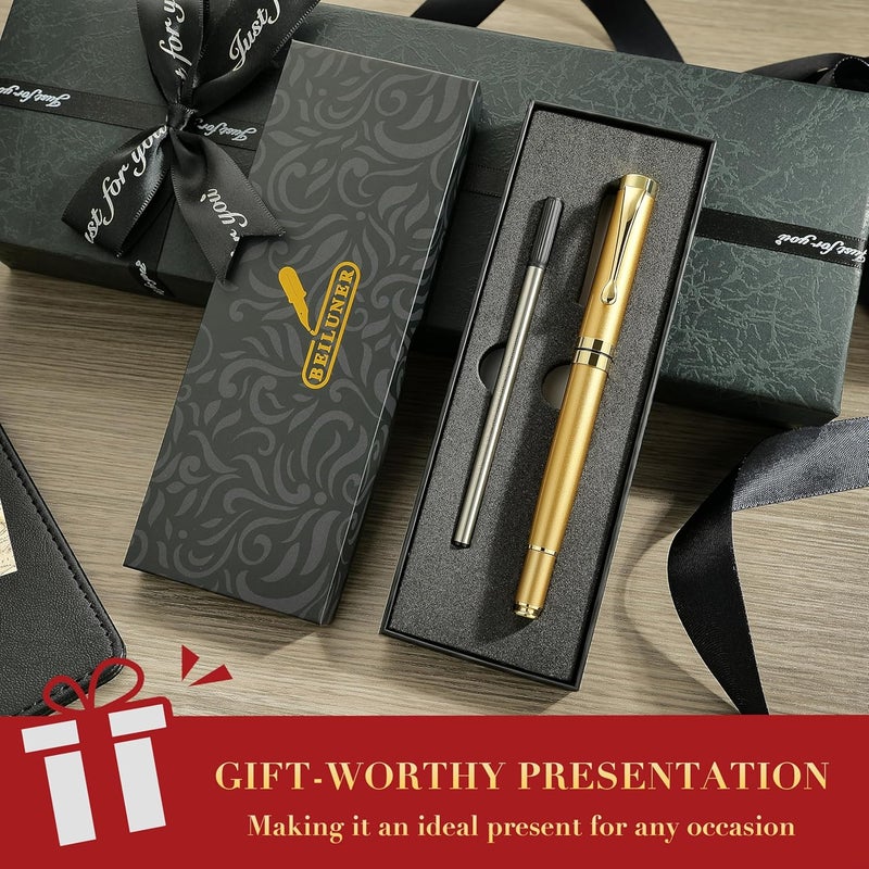 BEILUNER Ballpoint Pens, Stainless Steel with Chrome Trim, Luxury Golden Metal Pen Set, Best Ball Pen Gift Set for Men & Women, Professional, Executive, Office, Fancy Pens-Nice Box with Extra Refill - Image 5