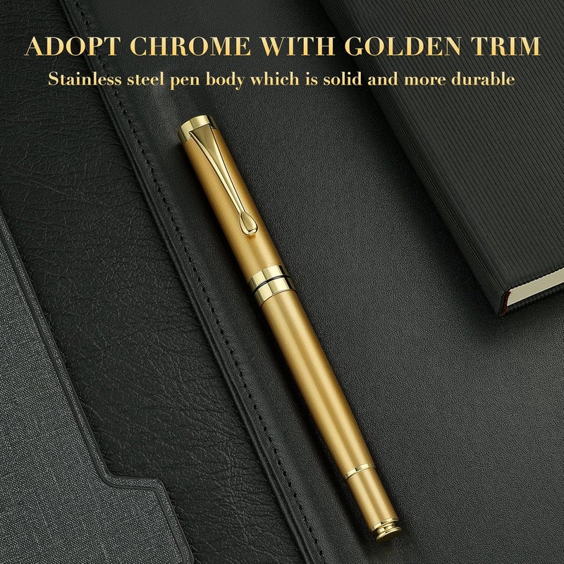 BEILUNER Ballpoint Pens, Stainless Steel with Chrome Trim, Luxury Golden Metal Pen Set, Best Ball Pen Gift Set for Men & Women, Professional, Executive, Office, Fancy Pens-Nice Box with Extra Refill - Image 3