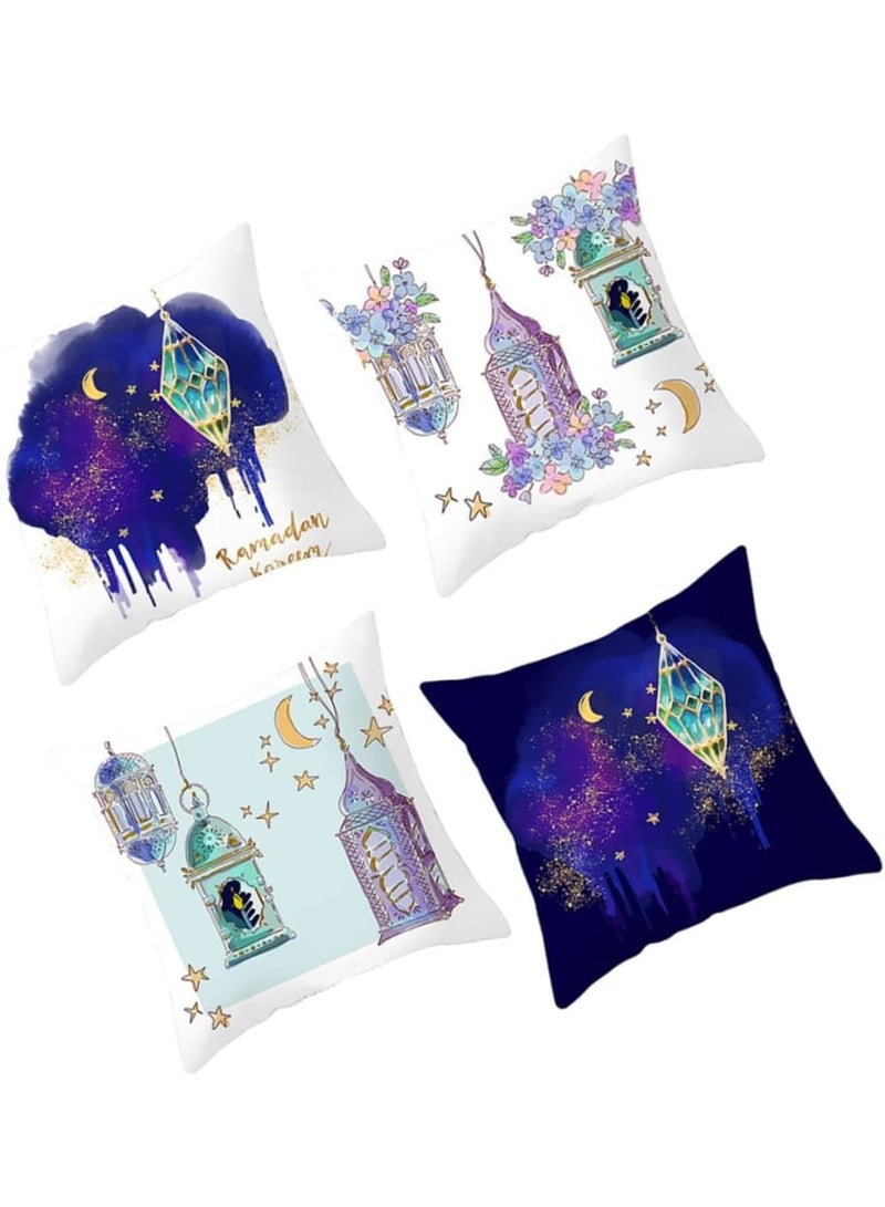 SOLARAE Square Throw Pillow Covers, Ramadan Moon Lantern Pattern Pillow Case, for Sofa Garden, Terrace, Eid Mubarak Decoration Bench Home Bed Decorative Cushion Cover -Set of 4 (No Inserts) - Image 5