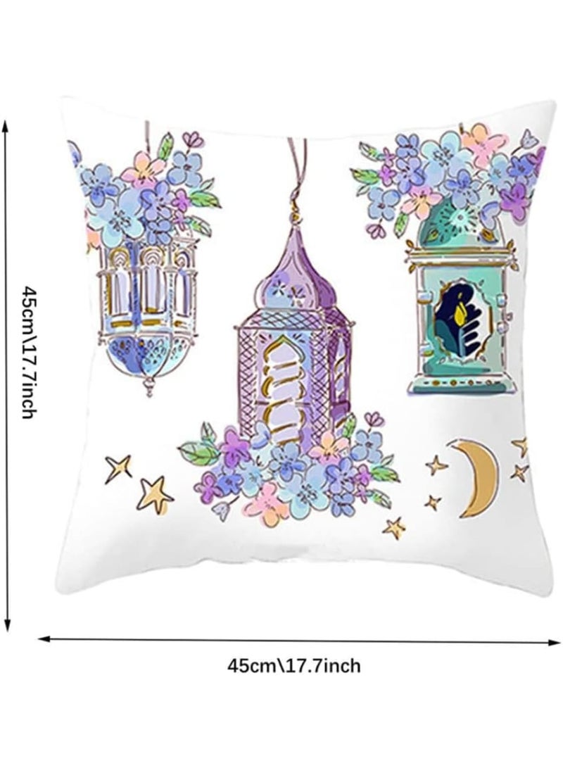 SOLARAE Square Throw Pillow Covers, Ramadan Moon Lantern Pattern Pillow Case, for Sofa Garden, Terrace, Eid Mubarak Decoration Bench Home Bed Decorative Cushion Cover -Set of 4 (No Inserts) - Image 2