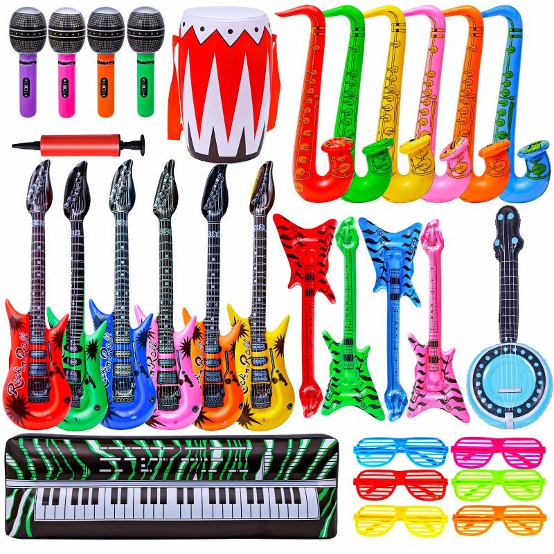 Max Fun Inflatable Rock Star Toy Set 30 PCS 80s 90s Party Decorations Inflatable Party Props Musical Instrument Blow up Guitar Inflate Rock Band for Carnival Party Favors Rock and Roll Party Supplies - Image 2