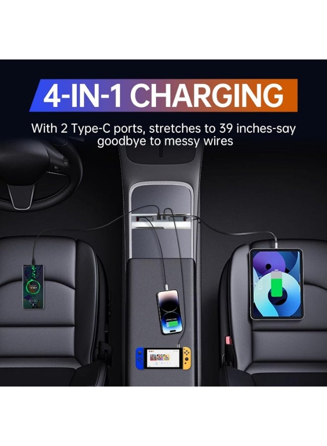 موزع USB لسيارة تسلا موديل Y Juniper 2025 2026 موديل 3 هايلاند 2024 2025 مع غطاء انزلاقي، كابلات قابلة للسحب ثنائية Type-C بقدرة 30 واط أو 65 واط، شاحن سريع متعدد المنافذ متوافق مع محطة تثبيت لوحة التحكم المركزية - Image 3